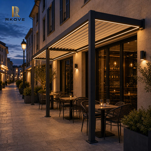 Pérgola de Aluminio RKOVE 3x6m, Montada en Pared, con Toldo LED Cálido, Cubierta Moderna Negra para Terraza - Product Image 2