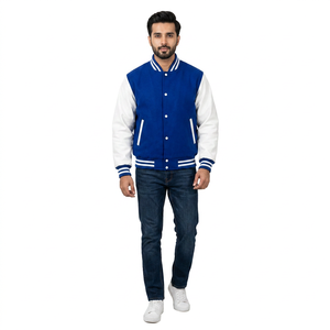 <b>white</b> blue Varsity bomber <b>jacket</b> Letterman <b>Jacket</b> with Leather Sleeves wholesale letterman custom leather varsity <b>jacket</b> for <b>men</b> - Product Image 1