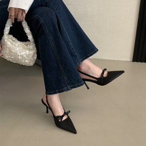Zapatos de Tacón Alto con Punta en Pico y Tira Trasera para Mujer, con Decoración de Lazo, Tacón de Aguja, Zapatos de Vestir para la Noche - Product Image 4