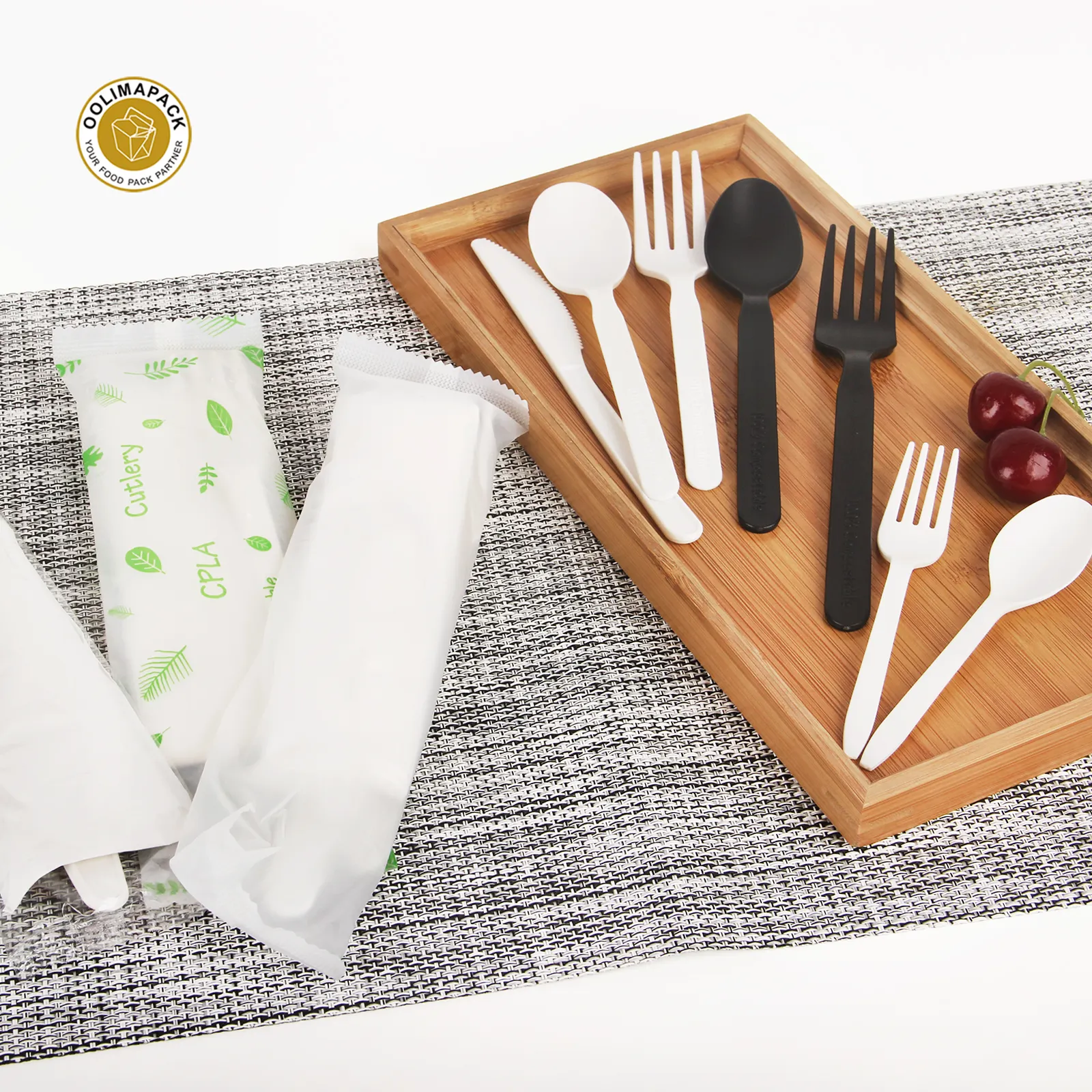 Biodegradable flatware 100% खाद डिस्पोजेबल CPLA कटलरी सेट काले 170mm कांटा चाकू चम्मच tableware सेट