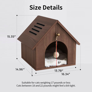 Maison pour chat d'intérieur - Lit-caverne moderne en bois pour chat, robuste et durable, avec jouet à suspendre en forme de balle - Product Image 5