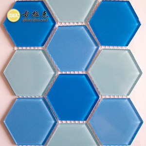 Goodluck mosaïque hexagone forme <span class=keywords><strong>bleu</strong></span>/<span class=keywords><strong>vert</strong></span> cristal verre mosaïque <span class=keywords><strong>carrelage</strong></span> pour piscine salle de bain hôtel mur sol dosseret décor - Product Image 1