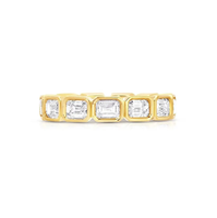 925 Sterling Silver Emerald Cut Moissanite Alliance 14K Plaqué Or Lunette Réglage Éternité Bague Marque Bijoux De Luxe
