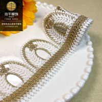LEIXUSI Bordure en dentelle brodée bicolore de 6,3 cm, dentelle métallique blanc-or pour vêtements et accessoires textiles de maison, vente en gros