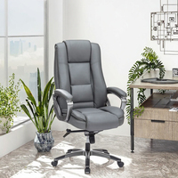 Chaise de bureau ergonomique contemporaine confortable en cuir, réglable en hauteur, pivotante, avec cadre métallique, accoudoirs fixes et dossier solide pour