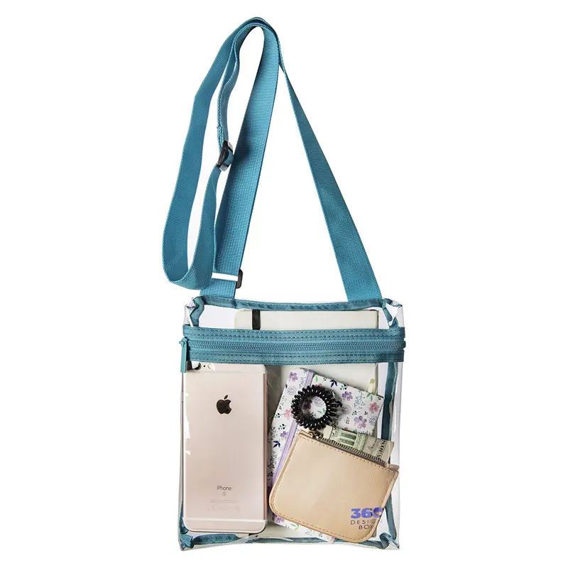 Clear Messenger Bag Adjustable See-Thru Stadium Approved Clear Zipper Transparent Blue Tote Bag PVC Transparent Crossbody Bags