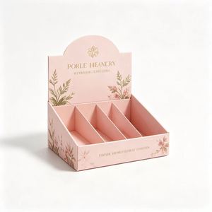 PORLE HEANCY Eco-Friendly Recyclable Pink Floral Cosmetic Display Box 4 Compartments Foldable Self-Erecting Retail Stand Gold - Product Image 1