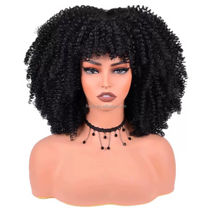 Perruques Courtes <span class=keywords><strong>Afro</strong></span> Frisées Synthétiques avec Frange, Sans Colle, pour Cosplay, pour Femmes Noires, Résistantes à la Chaleur - Product Image 3