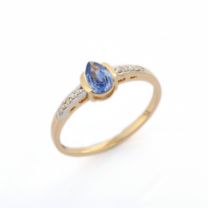 Luxe 14K Or Jaune Bague D'éternité Naturel Précieux Poire Saphir Diamant Cadeau De Mariage En Gros Bijoux De Mode pour Les Fêtes - Product Image 1