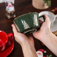 Nouvel ensemble tasse et soucoupe en céramique à motif flocon de neige pour Noël, personnalisation OEM, designs, logos, couleurs