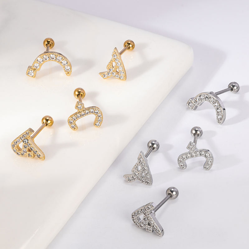 Original Design Letter Round Back Stud Earring Stainless Steel Labret  Cartilage Tragus Ear Piercing Stud