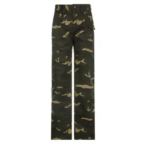 Women Arm Green Camouflage Jeans Trousers Fashion Ladies Solid High-wasted Side Pocketed Casual Women Pants