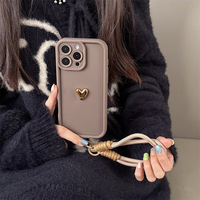 Coque Souple Coréenne Mignonne 3D Cœur Doré avec Dragonne pour iPhone 16 17 Pro Max 15 14 13 12 11 Pro 16E 7 8 Plus