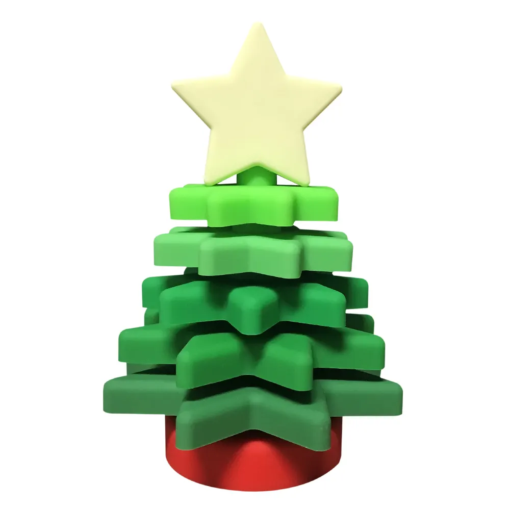 子供のためのMHC教育感覚クリスマスツリー環境にやさしいゲームおもちゃ赤ちゃんと幼児の色の並べ替えシリコンスタッキングおもちゃ