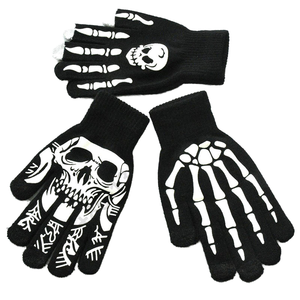 Guantes de esqueleto de Halloween para adultos, unisex, de punto elástico, oscuro, invierno, fiesta diaria, ciclismo, deportes, pesca - Product Image 1