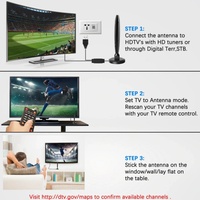 Antenne TV numérique haute performance intérieure/extérieure 1080P longue portée avec amplificateur de signal portable en plastique
