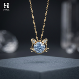 Gold <b>Cat</b> Design Pendant Necklace - Fine Jewelry <b>Gift</b> <b>for</b> <b>Her</b> - Customizable Gemstone Jewelry - Product Image 1