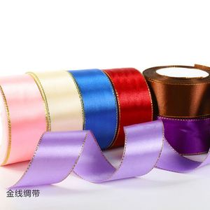 Cinta de Poliéster Brillante Clásica de 4CM*25Y, Rollo de Cinta de Satén de Color Sólido con Borde Dorado - Product Image 3