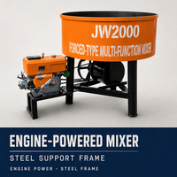 Bétonnière à moteur diesel JW2000, machine à mélanger le béton à bouche plate verticale, mélangeur de ciment pour la construction