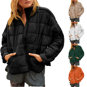 Manteau léger surdimensionné pour femmes à manches longues Zip Packable vestes bouffantes courtes col montant coupe-vent Patchwork Zip pour l'hiver - Product Image 1