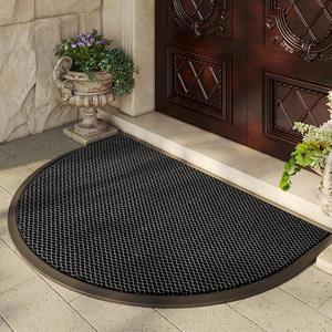 Paillasson d'entrée demi-cercle extérieur antidérapant en fibre de polyester gris à motif géométrique Elastic King - Product Image 1