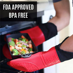 Gants de cuisine isolants en Silicone Extra longs, Double doublure, rouge <span class=keywords><strong>Pizza</strong></span> professionnelle, support de casserole <span class=keywords><strong>pour</strong></span> <span class=keywords><strong>four</strong></span> à micro-ondes, gants résistants à la chaleur - Product Image 4