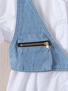 <span class=keywords><strong>Abbigliamento</strong></span> 2025 per ragazze a manica corta fodera bianca per ragazze vestito alla moda camicia con collo quadrato gilet per ragazze set di <span class=keywords><strong>abbigliamento</strong></span> per ragazze 2-7Y - Product Image 5
