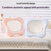 Miroir cosmétique en forme de papillon, style crème, tendance, girly, inspiré des princesses, pliable, avec cadre en plastique, miroir de maquillage de bureau