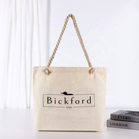 Nouveau sac fourre-tout réutilisable en toile de coton biologique naturel avec logo imprimé numérique personnalisé, vente en gros, avec poignées en corde résistantes