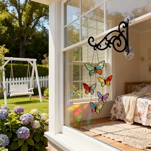 Black Metal Flower Basket Hanger Wall Hook Outdoor Garden Floral Stand Decorative <b>Hanging</b> <b>Bracket</b> - Product Image 5