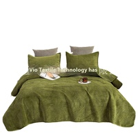 Ensemble Trois Pièces Couvre-Lit Matelassé en Flanelle Ultra-Sonique Housse de Lit Textile de Maison en Polyester pour le Commerce International