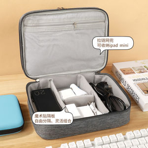 Electronic Organizer Storage Bag With Zippered Mesh Pocket And Adjustable Dividers For <b>Cable</b> Charger And Tablet Mini - Product Image 1