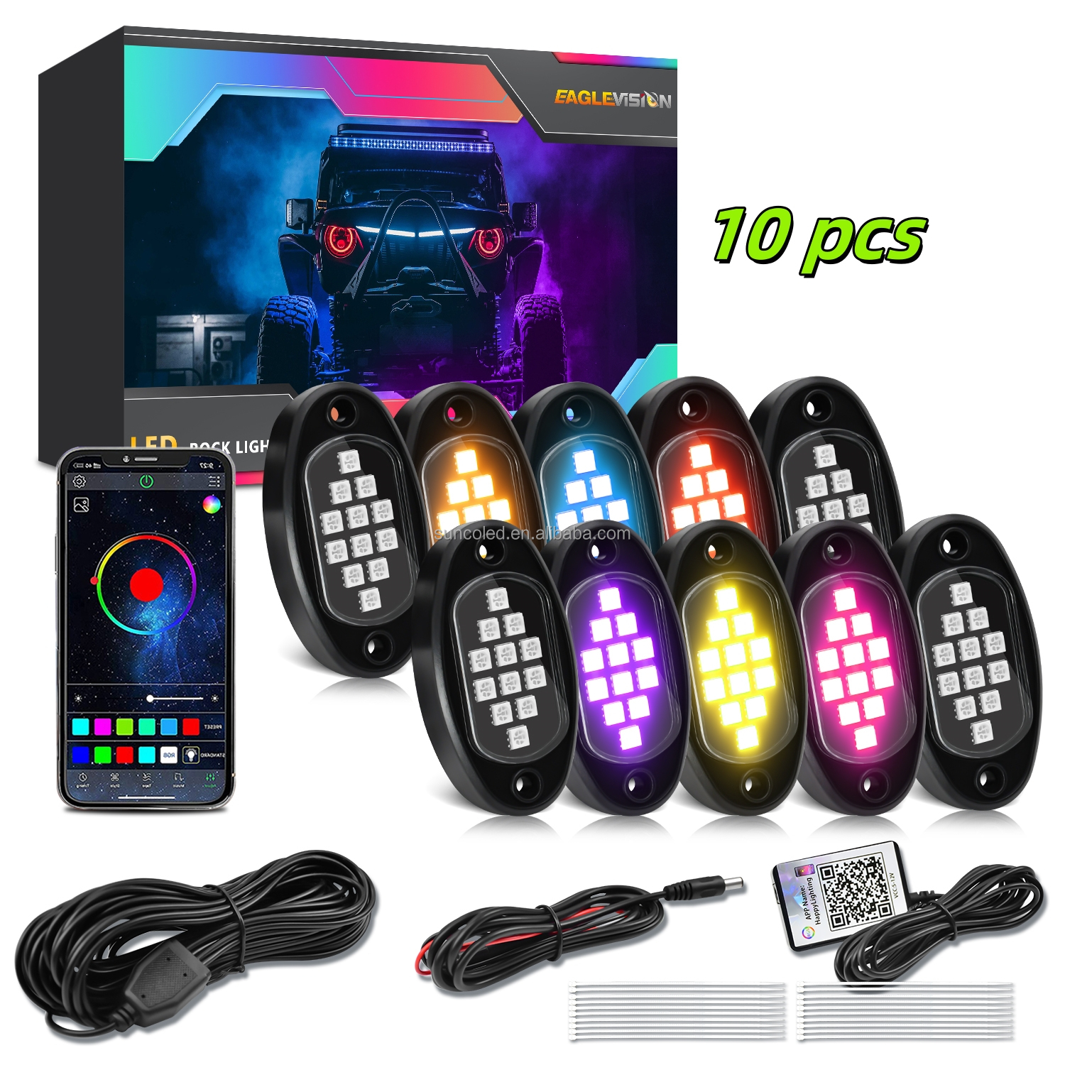 Комплект светодиодных ламп RGB IP68 4-12 Pods для управления приложением для внедорожного автомобиля 4x4