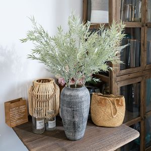 Planta Artificial de Hojas de Bambú CallaFloral, Rama Individual, Blanco Verde, Goma Suave, Decoración de Interiores - Product Image 1