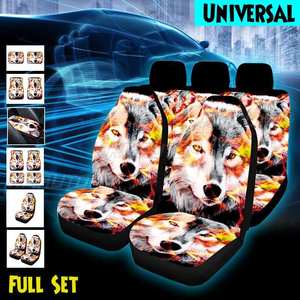 Juego Completo de Fundas para Asientos de Coche con Estampado de Lobo Flameado, Alfombrillas, Reposabrazos, Almohadillas para Asientos Delanteros/Traseros, 7 Opciones - Product Image 1