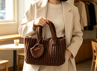 Sac fourre-tout en coton tricoté à la main, brodé sur mesure, vintage, grande capacité, sac à main à bandoulière