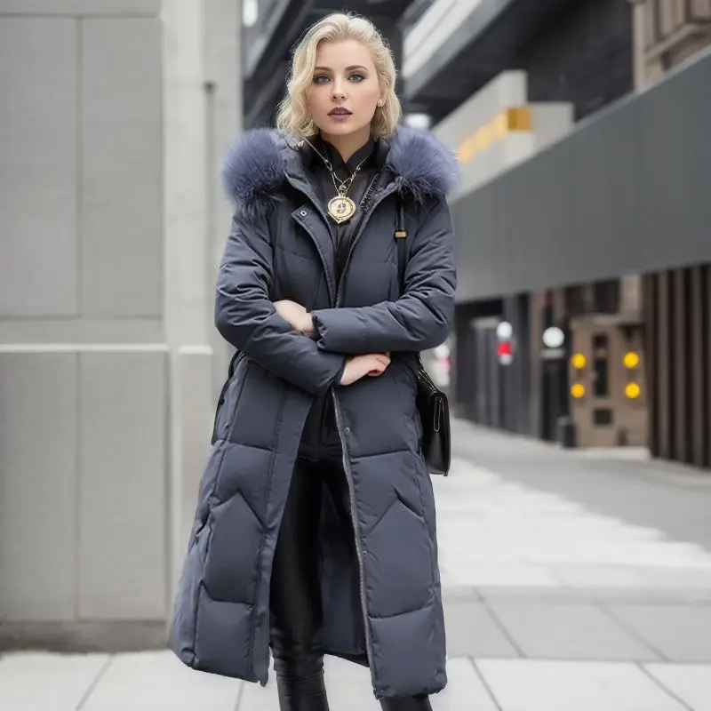 D & M 2023 hiver mode coupe ajustée sur le genou coton manteau avec grand col de fourrure épaissi coton manteau vêtements en gros pour les femmes