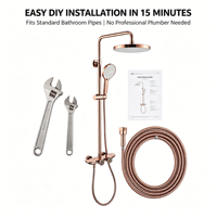 Ensemble de douche 3 fonctions en or rose pour salles de bain d'appartements, d'hôtels et de villas, laiton poli, cartouche céramique, jet doux