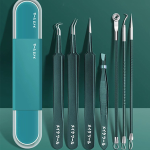 Ensemble d'outils de serrage de cellules d'aiguille d'acné de beauté avec des pinces pour enlever les points noirs gratter la bouche de fermeture et presser le salon d'acné - Product Image 2