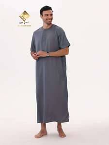 HARAMAIN Muslim <b>Men'S</b> Prayer Attire Features a Minimalist And Trendy Ethnic Style, Elegant Arabic <b>Thobe</b> cool cloth solid color - Product Image 4