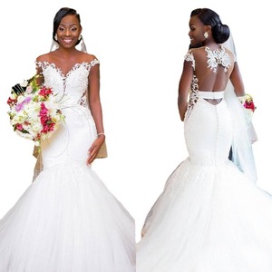 Mermaid Wedding Dress <b>White</b> <b>Lace</b> Off The Shoulder Sweetheart Neckline Natural Waistline Slim Fit European Style - Product Image 5