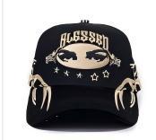 Casquettes de baseball rayées à 5 panneaux avec logo brodé personnalisé de haute qualité, unisexe, avec strass de haute qualité, réglables et doublées de satin