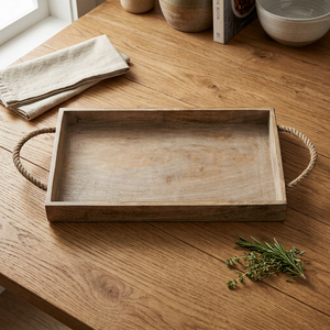 Plateau de service en bois de style rustique, avec poignées en bois, manga, 1 pièce - Product Image 2
