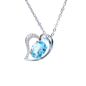 Romántico collar con colgante de topacio natural para mujer, en forma de corazón, Plata de Ley 925, chapado en oro blanco de 18k, 6x8mm - Product Image 1