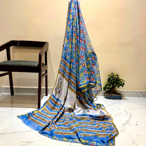 Sari de Algodón Chiffon con Estampado a Mano Bagru, Diseño Doble Diamante, Tradicional, Venta al Por Mayor para Mujeres - Product Image 1