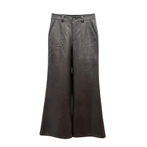 <span class=keywords><strong>Pantalon</strong></span> long à jambes larges en <span class=keywords><strong>cuir</strong></span> PU souple pour femmes, <span class=keywords><strong>pantalon</strong></span> en <span class=keywords><strong>cuir</strong></span> vegan tendance pour femmes - Product Image 2