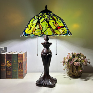 Stained Glass American-Style Table Lamp with Dragonfly Design and Pull <strong>Chain</strong> for Study/Room Use Bedrooms - Product Image 3