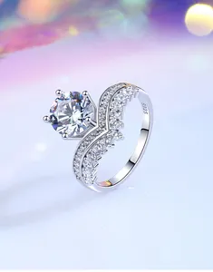 White Gold Crown Ring 925 Sterling Silver Moissanite Cluster 2ct Diamond Women Luxury Wedding Rings