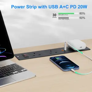 UK escritório carregamento sem fio tabletop recesso power strip USB A USB C tomada elétrica plugue inteligente com interruptor