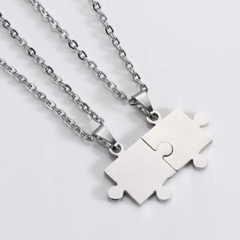 Customize Name Couple Stainless Steel Pendant for Engraving Stamping 18K Gold Plated Blank Jigsaw Puzzle Charm Pendant Necklace